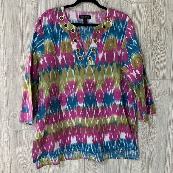 August Silk Linen Blend Multi Colored Pattered Tunic XL - Picture 1 of 11